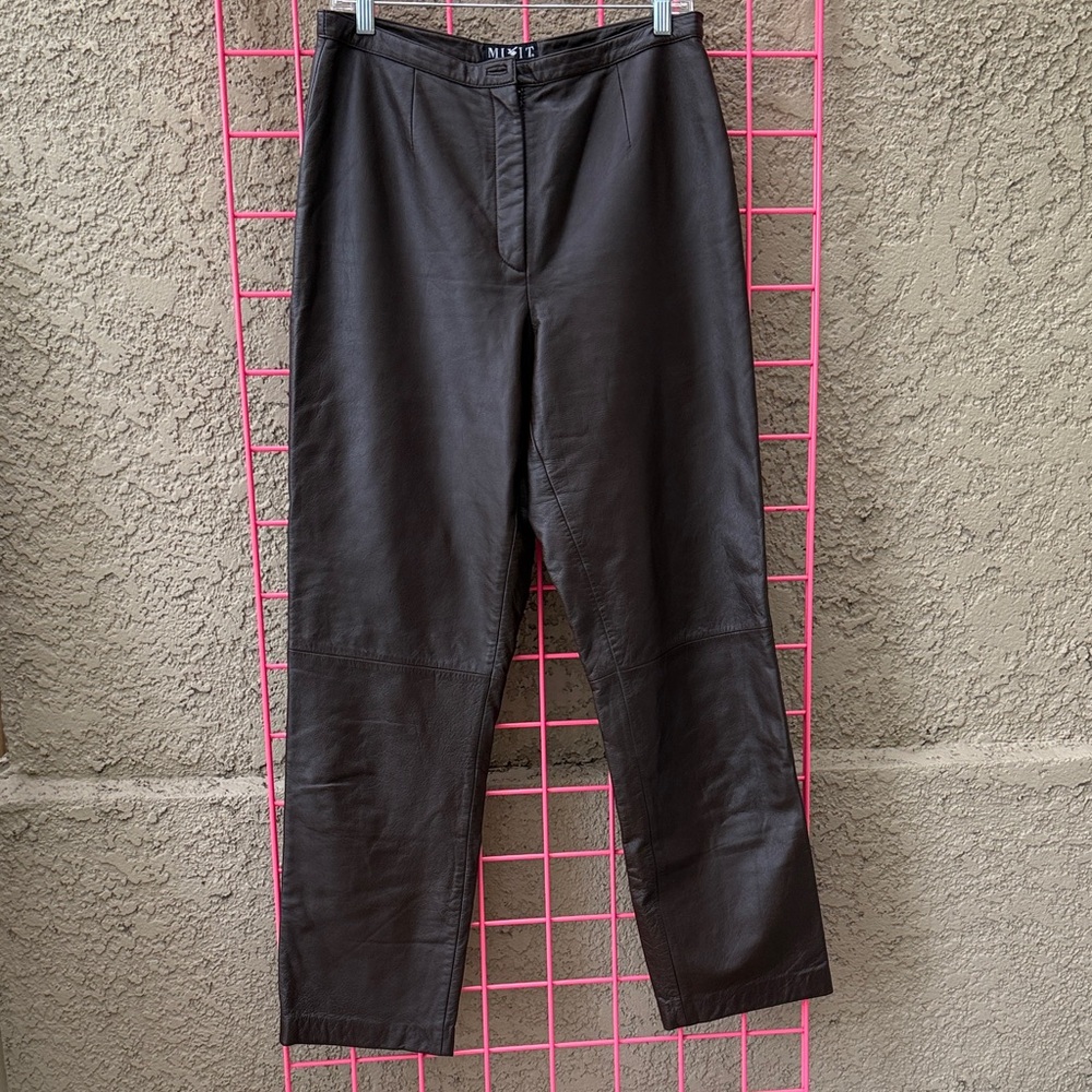 Vintage MIXIT Dark Brown High Waisted Genuine Leather Dress Pants